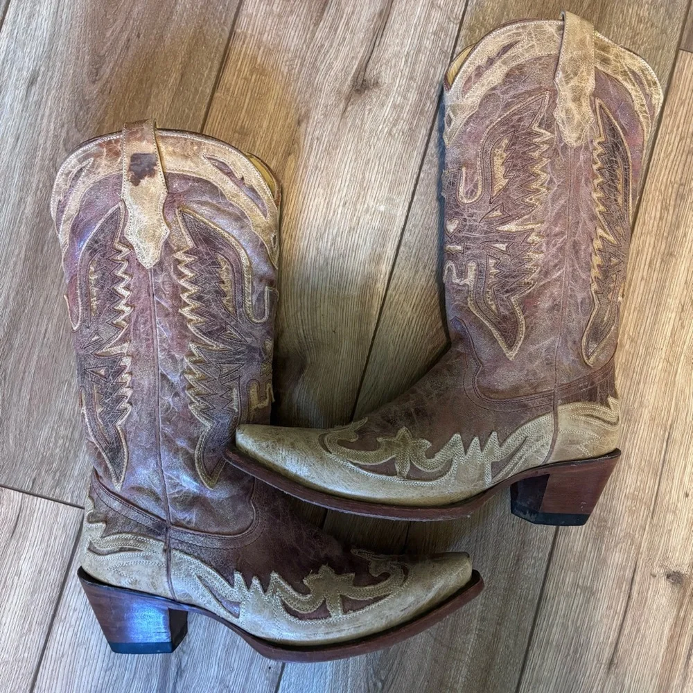 Corral Brown and Cream Heeled Boots - Picture 2 of 4